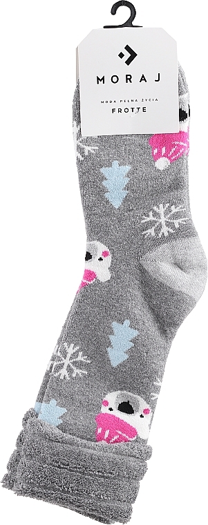 Зимові жіночі махрові шкарпетки, CSL450-038, сірі з ведмедем - Moraj Frotte — фото N1