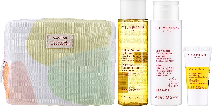 Набір - Clarins Cleansing Essentials for Normal Skin (f/milk/200ml + f/lot/200ml + f/scrub/15ml + bag) — фото N2