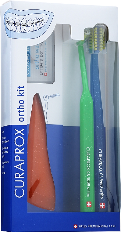 Набор, вариант 2 - Curaprox Ortho Kit (brush/1pcs + brushes 07,14,18/3pcs + UHS/1pcs + orthod/wax/1pcs + box) — фото N1