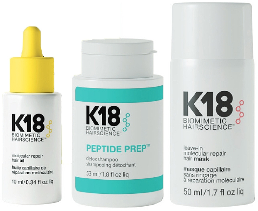 Набір - K18 Hair Biomimetic Hairscience Damage Repair Starter Set Kit (oil/10ml + mask/50ml + shamp/53ml) — фото N1