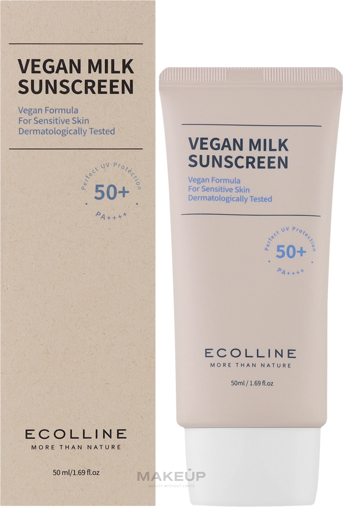 Веганське сонцезахисне молочко для обличчя й тіла - Ecolline Vegan Milk Sunscreen 50+ PA++++ — фото 50ml