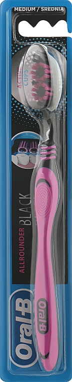 Зубная щетка, средней жесткости, "Всесторонняя чистка", малиновая - Oral-B Allrounder Black Medium — фото N1