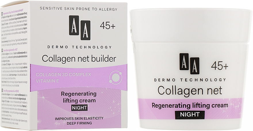 Ночной укрепляющий крем против морщин для лица 45+ - AA Dermo Technology Collagen Net Builder Regenerating Lifting Night Cream — фото N2