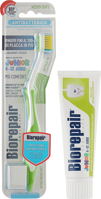 Набор "Junior", салатовый - Biorepair (toothpaste/75ml + toothbrush/1шт)