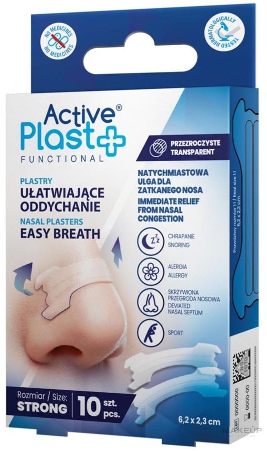 Пластыри для облегчения дыхания - Ntrade Active Plast Functional Easy Breath Strong Nasal Plasters  — фото 10шт