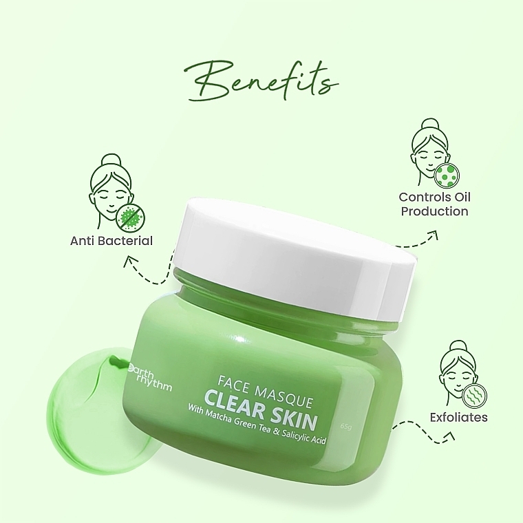 Маска для лица с зеленым чаем матча - Earth Rhythm Clear Skin Face Masque With Matcha Green Tea — фото N3