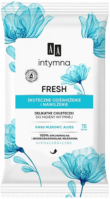 Освіжальні серветки для інтимної гігієни, 15 шт. - AA Intimate Fresh Hygiene Wipes — фото N1