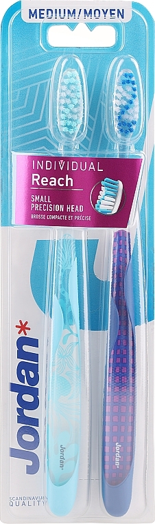 Зубная щетка, средняя, фиолетовая + голубая в узоры - Jordan Individual Reach Medium — фото N1