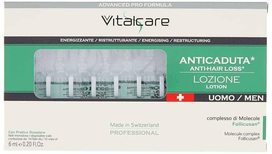 Ампулы против выпадения волос для мужчин - Vitalcare Professional Made In Swiss Men’s Anti-Hair Loss Ampoules — фото N1