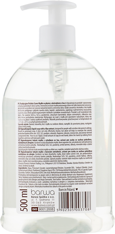 Традиційне польське мило з екстрактом льону - Barwa Traditional Polish Grey Liquid Soap Flax — фото N2