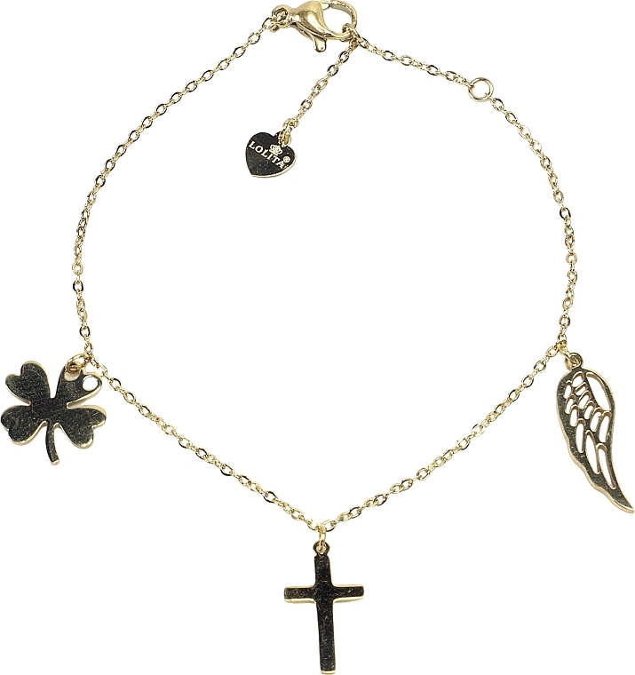 Браслет жіночий, лист, хрест і крило, золотистий - Lolita Accessories — фото N1