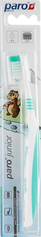 Дитяча зубна щітка з 4 років, зелена - Paro Swiss Junior — фото N1