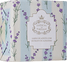Мыло с оливковым маслом и экстрактом лаванды, полосатая коробочка с цветами - Essencias De Portugal Olive Oil Lavender Hand Soap — фото N1