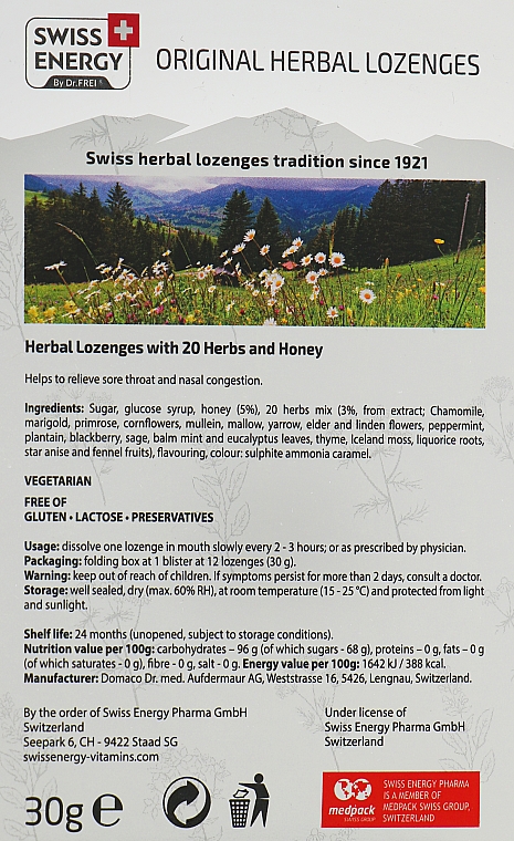 Леденцы "Мед" на основе натуральных трав - Swiss Energy Original Herbal Lozenges — фото N3