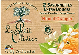 Мыло экстранежное, с экстрактом цветка апельсина - Le Petit Olivier 2 extra mild soap bars-Orange blossom — фото N1