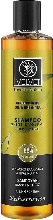 Шампунь для блиску та об'єму волосся - Velvet Love for Nature Organic Olive & Green Tea Shampoo — фото N1