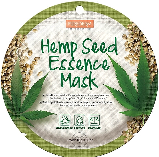 Антивікова маска для обличчя з екстрактом насіння конопель - Purederm Hemp Seed Essence Mask — фото N1