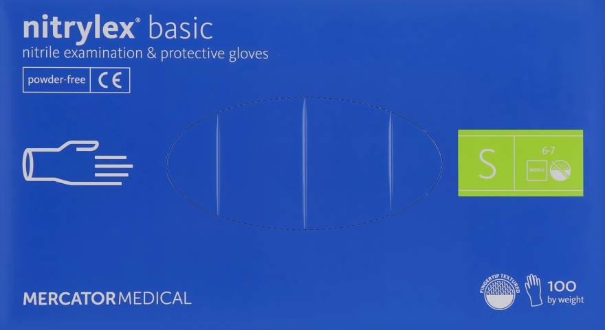 Перчатки нитриловые, нестерильные, неприпудренные, синие, размер S - Mercator Medical Nitrylex Basic — фото N1