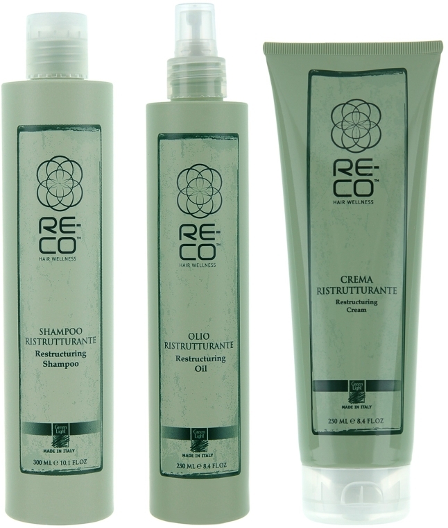 Набор для реконструкции волос - Green Light Re-Co Hair Wellness (shm/300ml + oil/250ml + hair/cr/250ml)