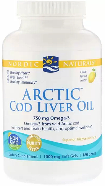 Харчова добавка з лимонним смаком 750 mg "Омега-3" - Nordic Naturals Cod Liver Oil — фото N1
