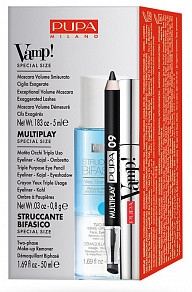 Набор - Pupa Mascara Vamp! Mascara Exceptional Volume & Mini Multiplay & Two-Phase Make-Up Remover (mascara/5ml + pensil/0.8g + remover/50ml) — фото N2
