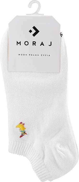 Жіночі бавовняні шкарпетки з анімалістичною вишивкою, білі - Moraj — фото N1