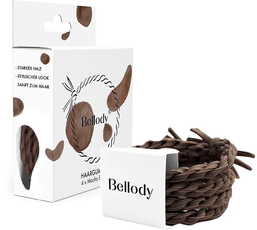 Резинка для волос, mocha brown, 4 шт. - Bellody Original Hair Ties — фото N1