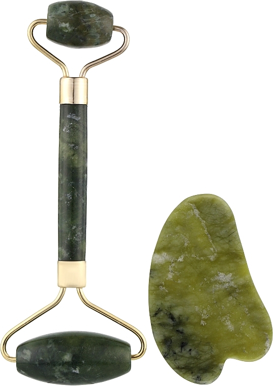 Массажный набор ролер и гуаша, зеленый нефрит - Handaiyan — фото N1