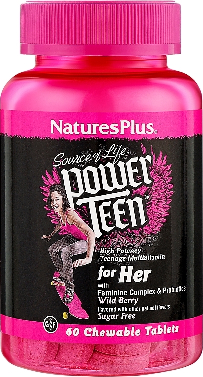 Мультивитамины для девочек - NaturesPlus Source of Life Power Teen For Her Chewables — фото N1