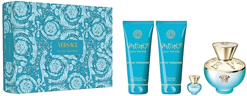 Versace Dylan Turquoise Pour Femme - Набор (edt/100ml + edt/mini/5ml + b/gel/100ml + sh/gel/100ml) — фото N1