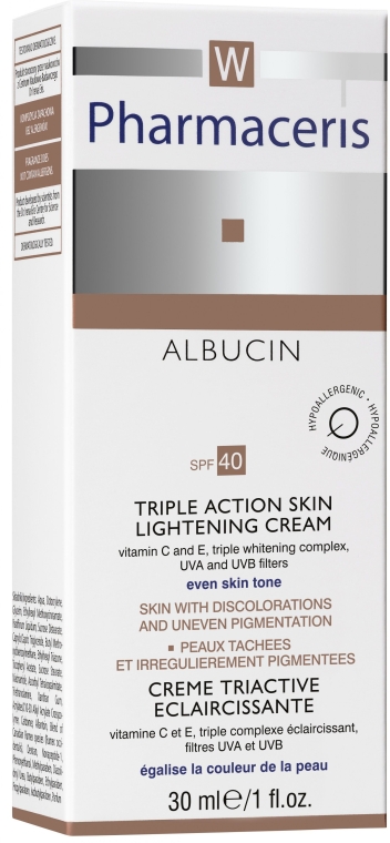 Відбілюючий крем потрійної дії для обличчя- Pharmaceris W Albucin Triple Action Skin Lightening Cream SPF40 — фото N5