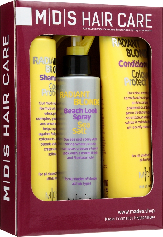 Набор «Защита цвета. Сияющий блонд» - Mades Cosmetics Radiant Blonde (sham/250ml + cond/250ml + spray/200ml)