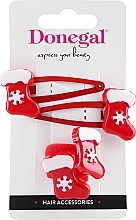 Набір заколок і резинок "Новорічний", FA-5743, червоні чобітки зі сніжинками - Donegal — фото N1