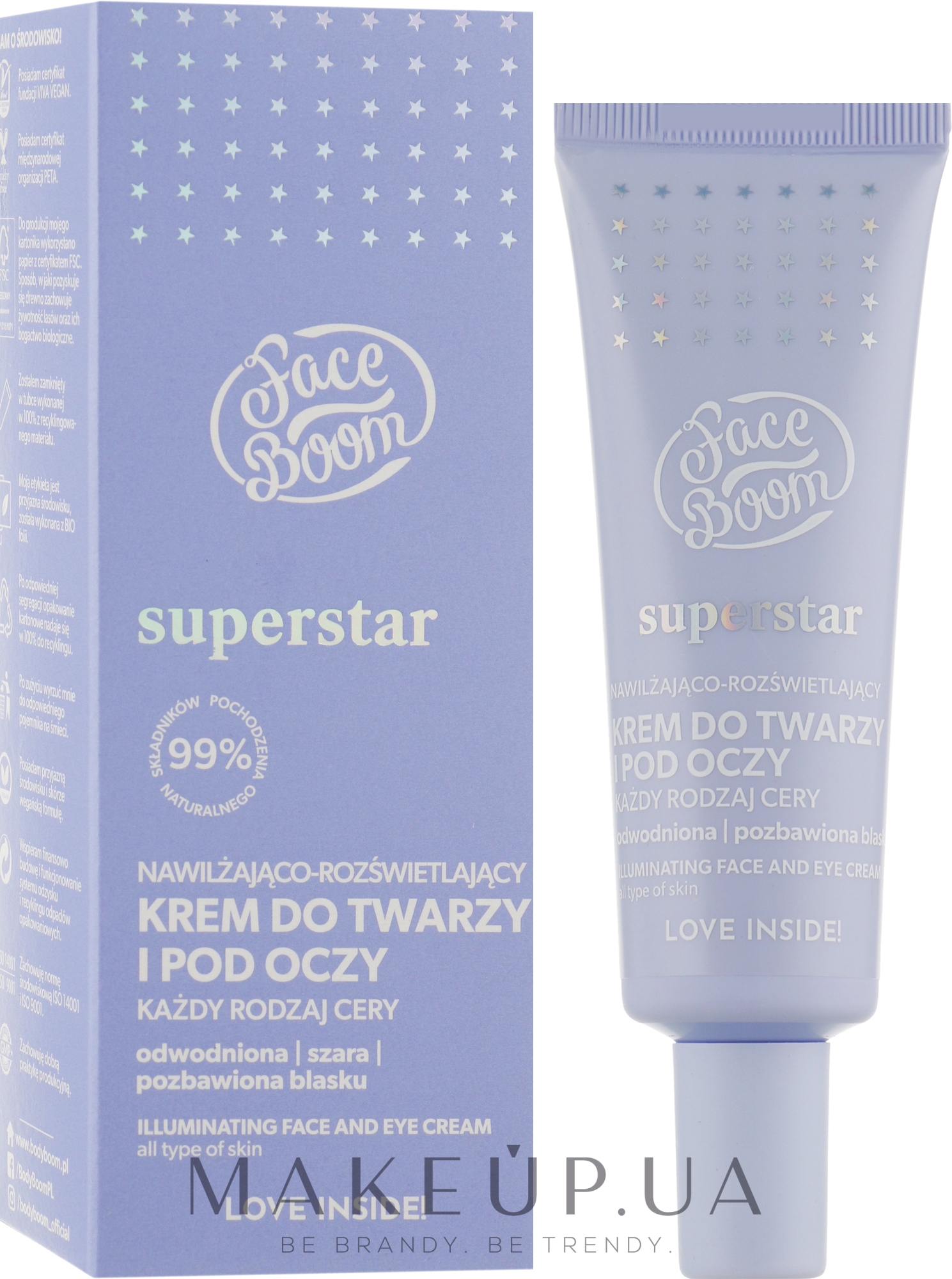 Зволожувальний і освітлювальний крем для обличчя й очей - BodyBoom FaceBoom SuperStar Illuminating Face And Eye Cream — фото 50ml