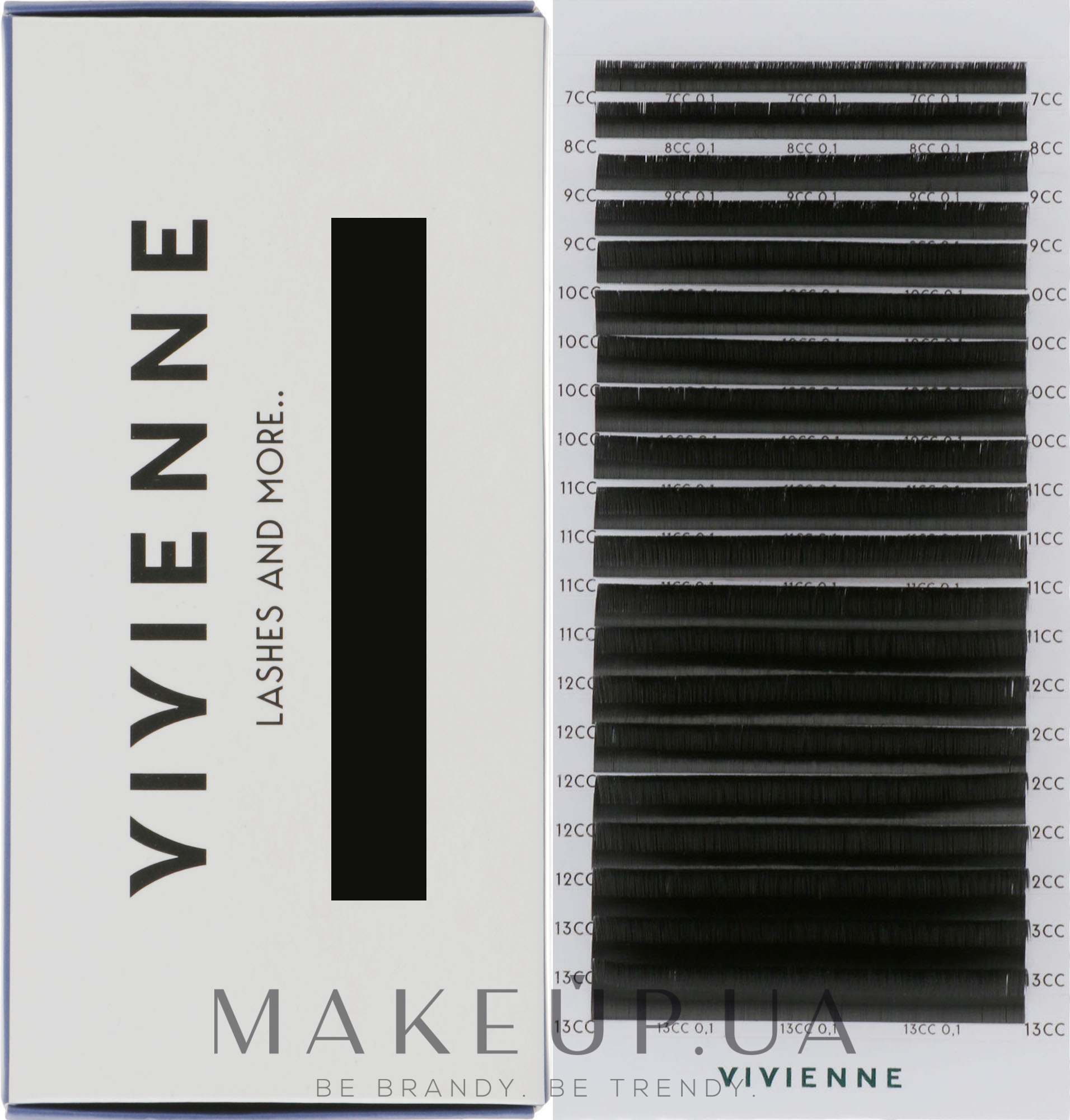 Накладные ресницы "Elite", черные, 20 линий (mix, 0,1, CC, (7-13)) - Vivienne — фото 1уп