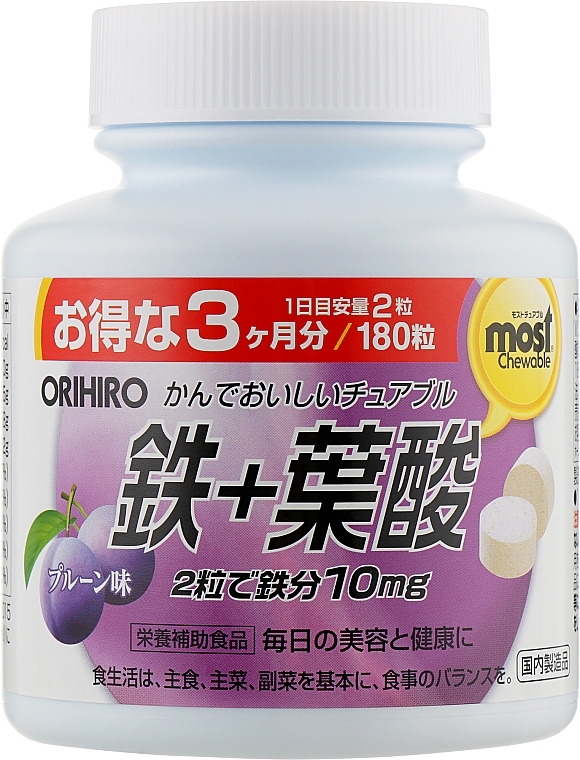 Залізо й фолієва кислота - Orihiro Most Chewable Iron & Folic Acid — фото N1