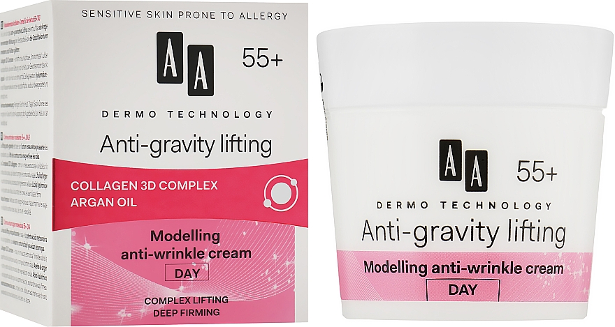 Денний моделювальний крем проти зморщок 55+ "Антигравітаційна підтяжка" - AA Cosmetics Dermo Technology Anti-Gravity Lifting Modelling Anti-Wrinkle Cream — фото N2