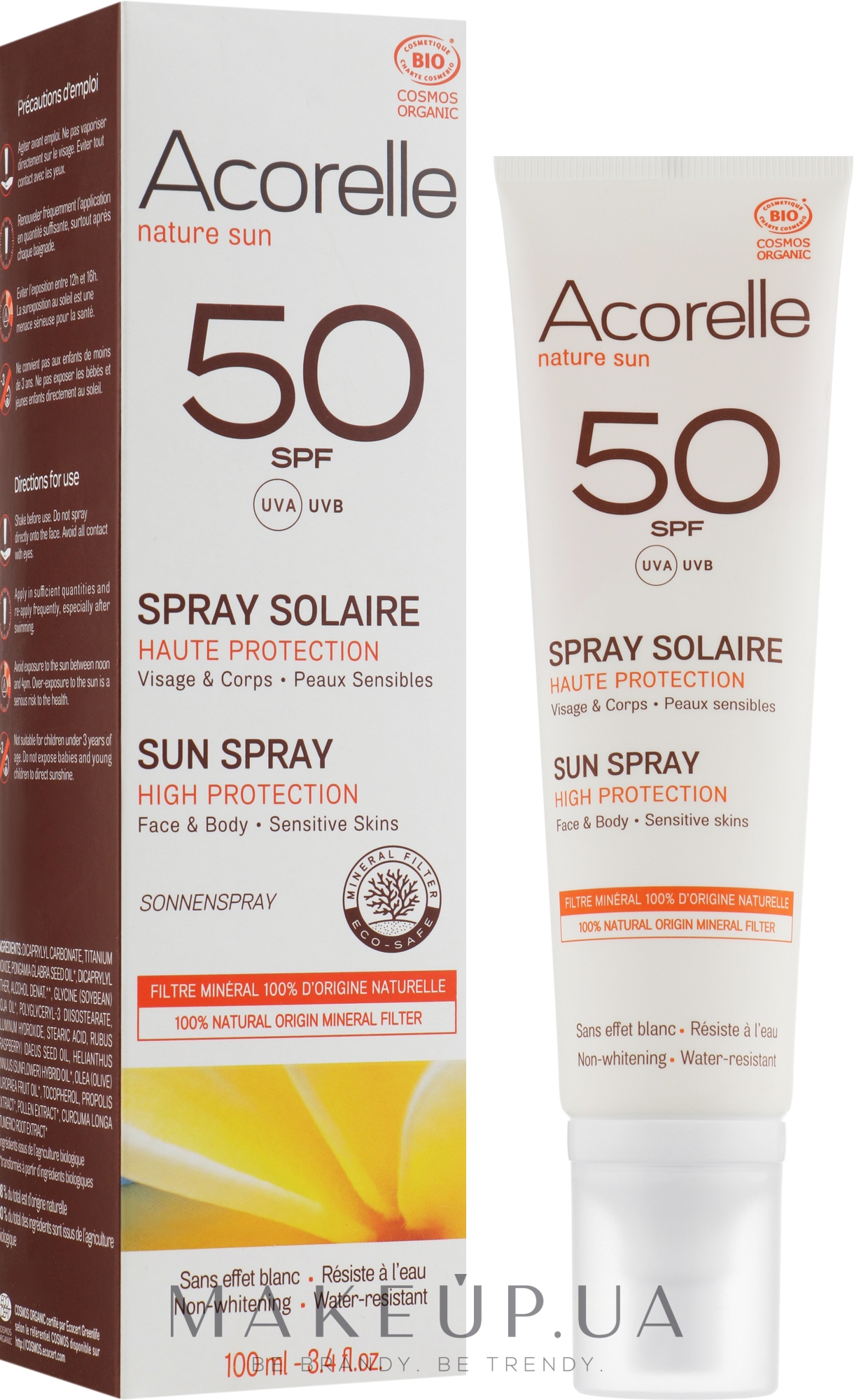 Спрей солнцезащитный органический SPF 50 - Acorelle Sun Spray High Protection Sensitive Skins — фото 100ml