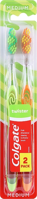 Зубная щетка "Twister", средняя, салатовая + оранжевая - Colgate Twister Medium — фото N1