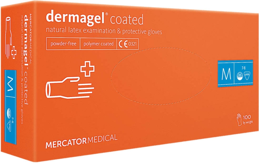Перчатки латексные нестерильные неприпудренные M, кремовые - Mercator Medical Dermagel Coated — фото N2