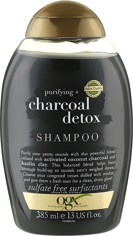 Шампунь "Детокс" для глибокого очищення з кокосовим вугіллям і каоліном - OGX Purifying+ Charcoal Detox Shampoo — фото N1