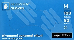 Перчатки нитриловые неопудренные прочные, черные, размер M - MicroSTOP — фото N1