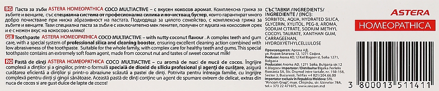 Зубна паста з ароматом кокоса - Astera Homeopathica Coco Multiactive — фото N3