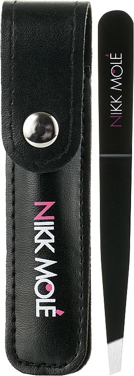 Пинцет для бровей классический с чехлом, чёрный - Nikk Mole — фото N1