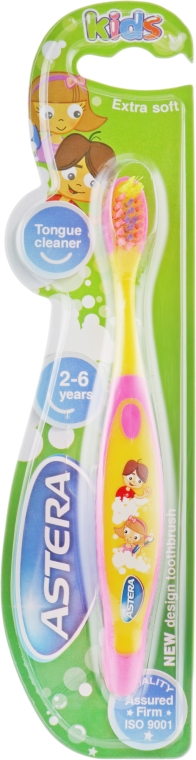 Зубная щетка "Kids", желто-розовая - Astera Extra Soft — фото N2