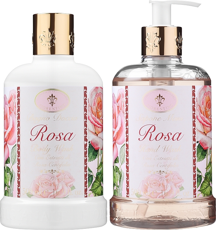 Набір - Saponificio Artigianale Fiorentino Rose (soap/500ml + sh gel/500ml) — фото N2