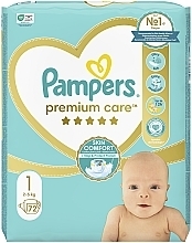 Подгузники Premium Care 1 (2-5 кг), 72 шт. - Pampers — фото N2