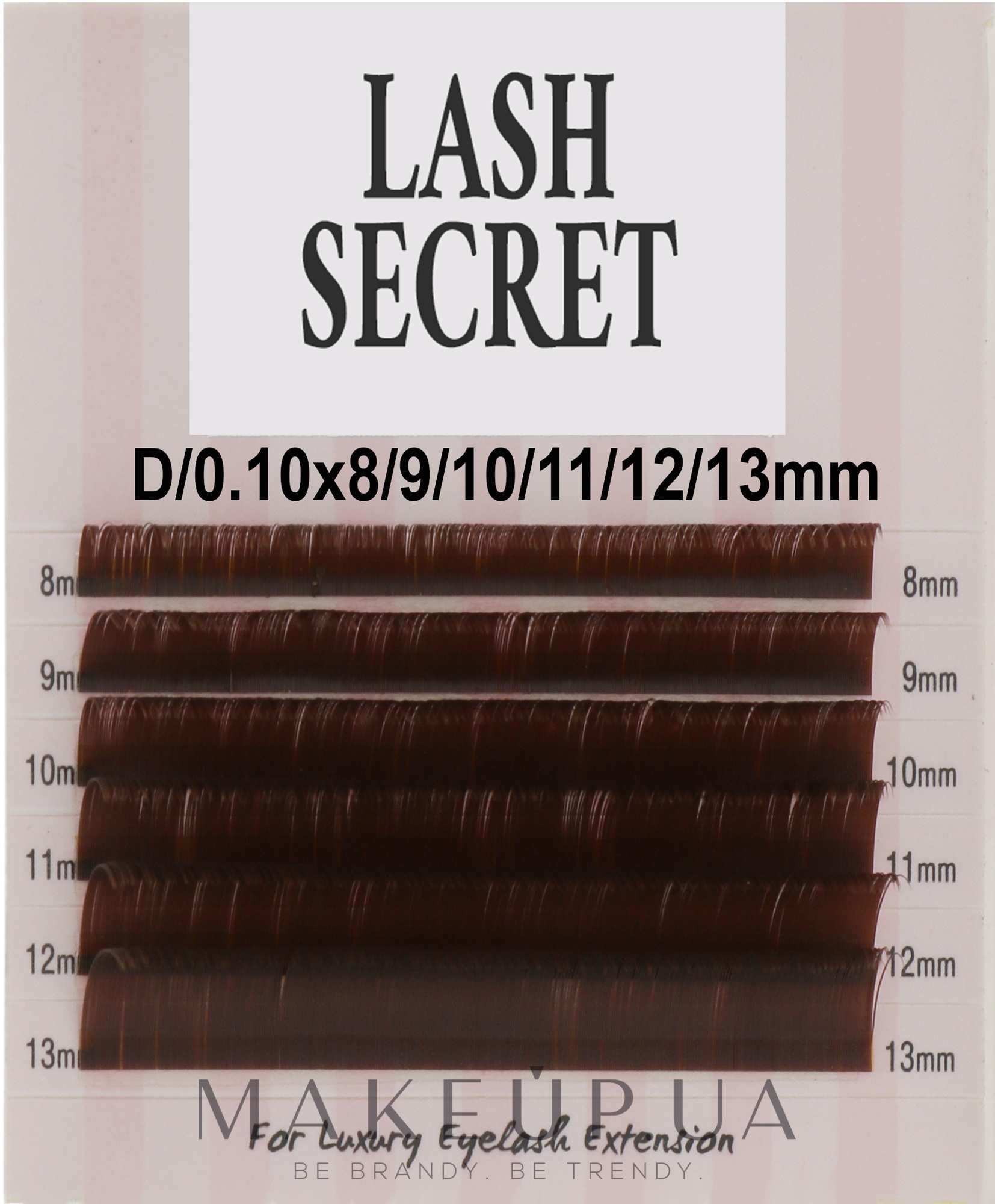 Накладні вії, темно-коричневі, mix, 6 ліній (0,1, D, (8-13)) - Lash Secret — фото 1уп