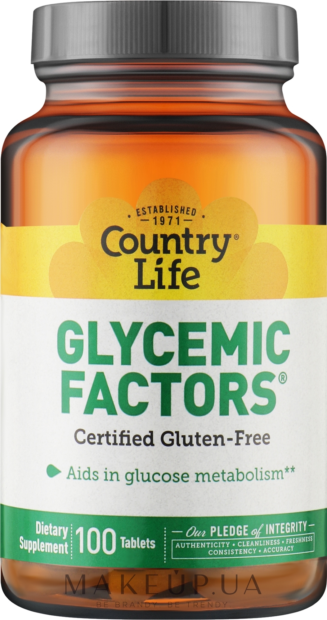Добавка для стабилизации гликемического индекса - Country Life Glycemic Factors — фото 100шт