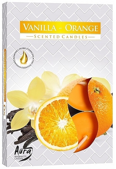 Набор чайных свечей "Апельсин и ваниль" - Bispol Aura Vanilla Orange Scented Candles — фото N1